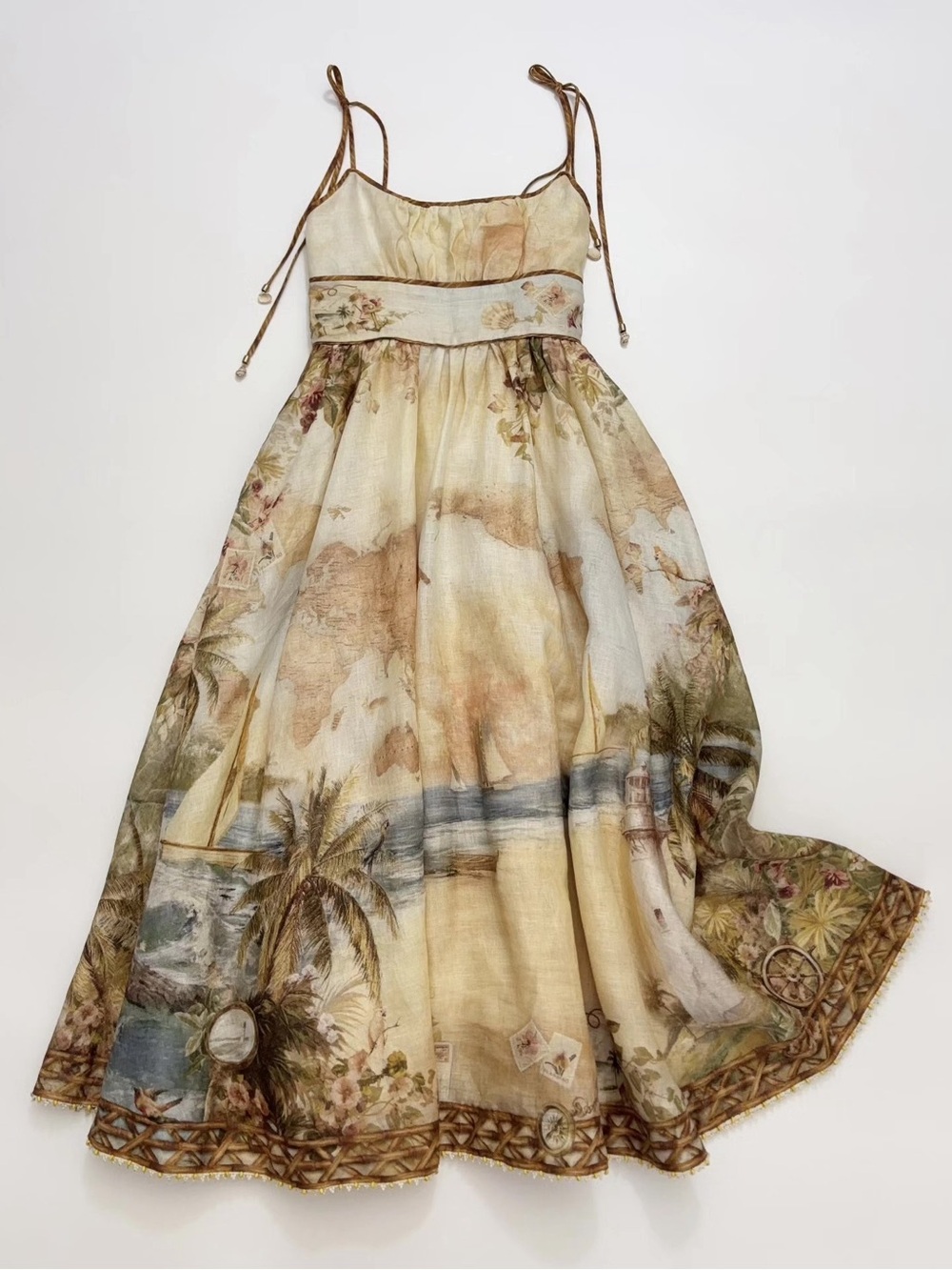 Zimmermann Cream Floral-Scenic Midi Dress with Spaghetti Straps - Picture 2 of 10